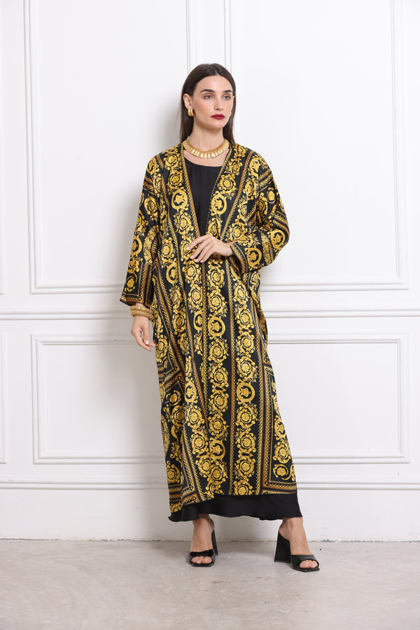Pattern Yellow Abaya Dress