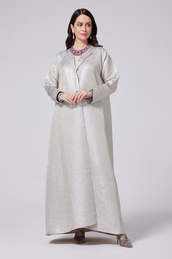 White Silver Coat Abaya