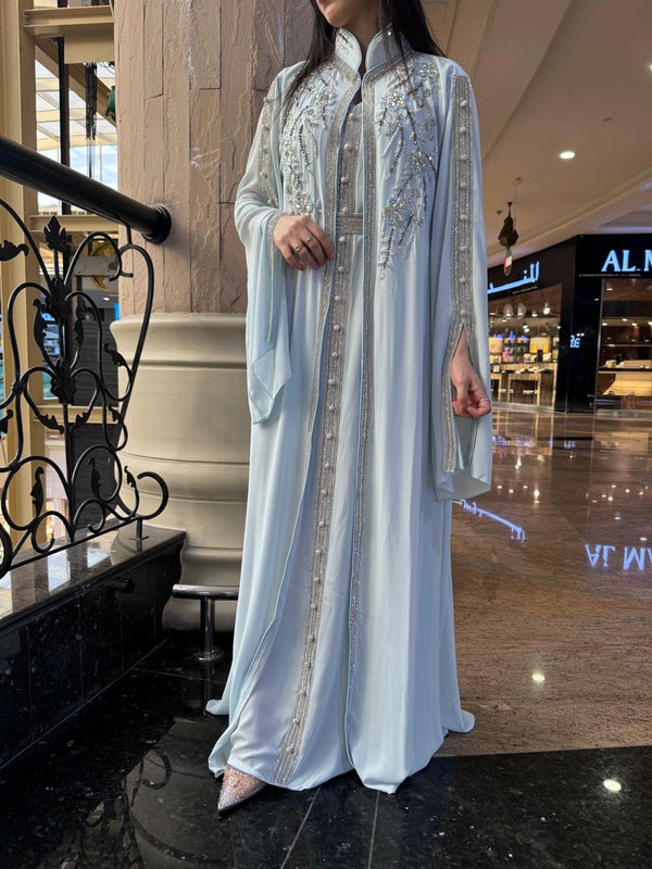 Shamma High Neck Kaftan - Light Blue