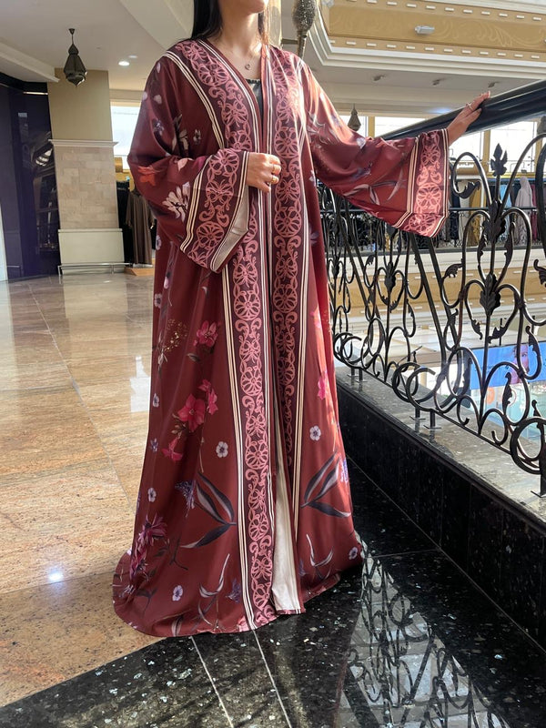 Brown flower pattern abaya