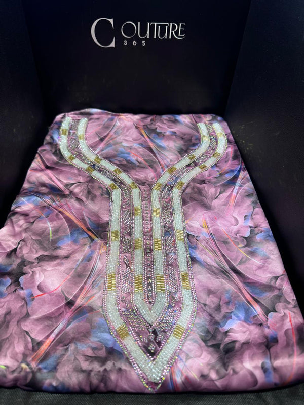 Pink Beaded Emirati Mukhawar - Stiched