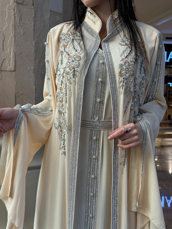 Shamma High Neck Kaftan - Light Beige