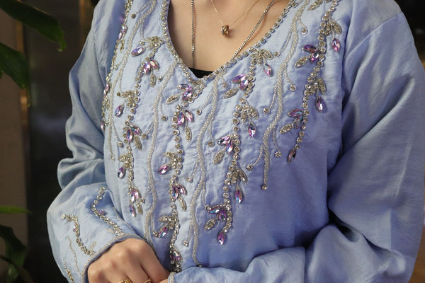 Light Blue Flower Emirati Mukhawar - Stiched