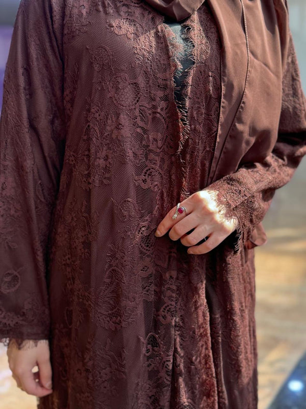 Al Maha Lace Abaya - Brown