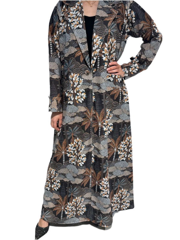Linen Black Pattern Abaya