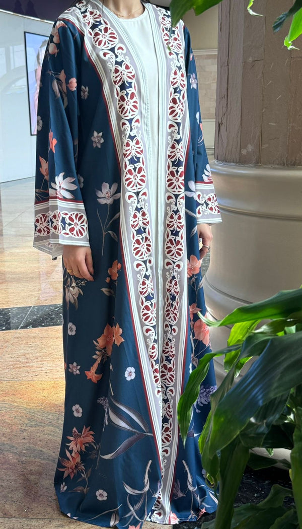 Blue flower pattern abaya
