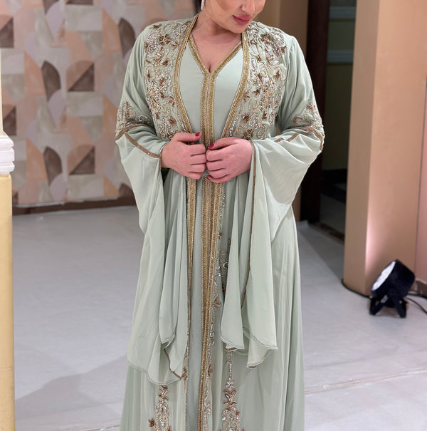 Pistachio Green Embroidery Kaftan