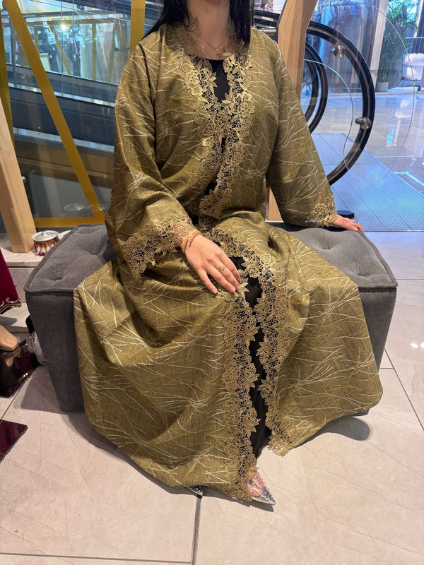 Linen Dantil Beige Abaya