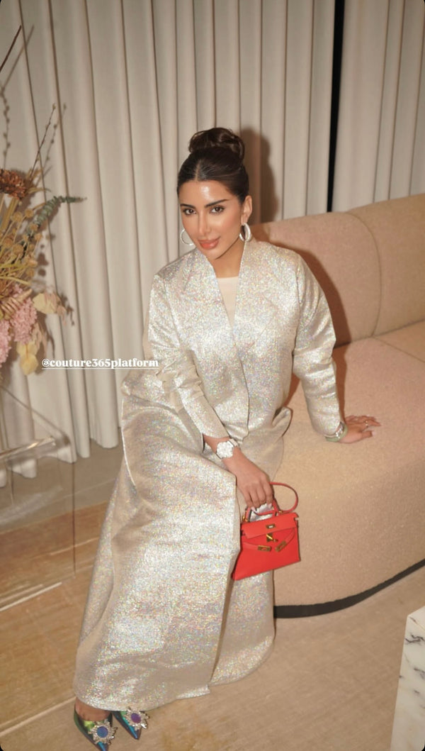 White Silver Coat Abaya