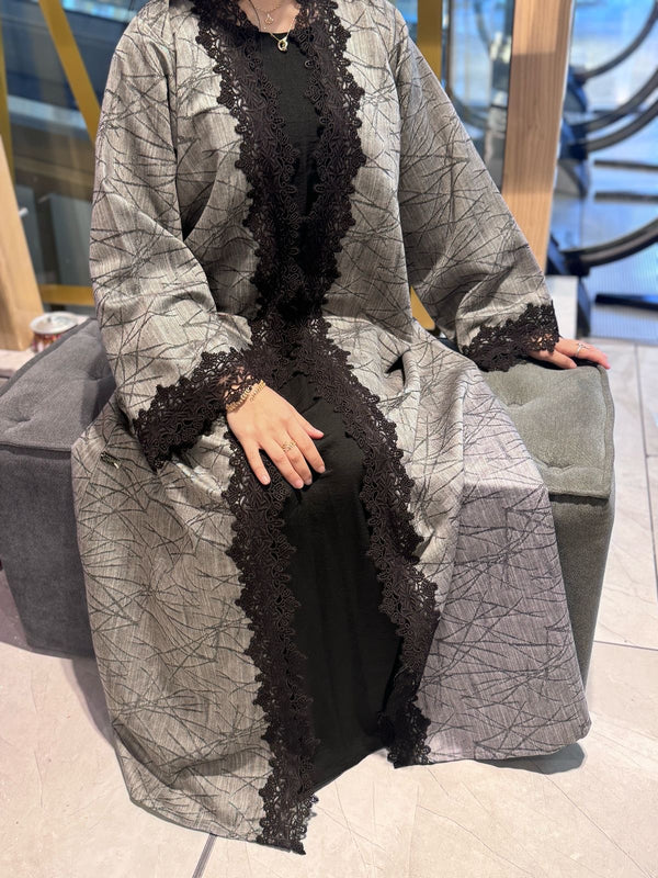 Linen Dantil Grey Abaya