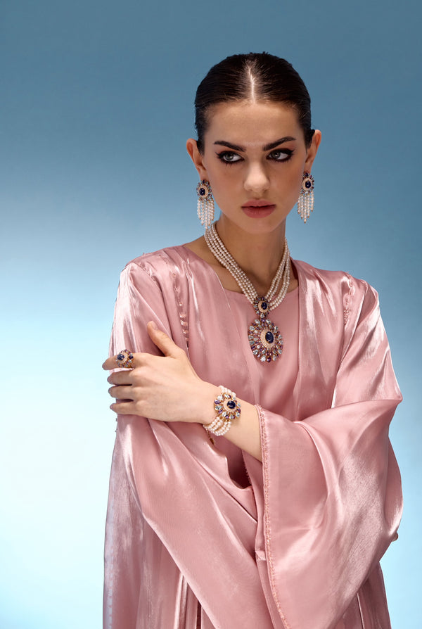 Bubblegum organza abaya - 3pc set